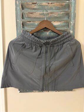 Khaki Green Elastic Waist Zip-Front Skort